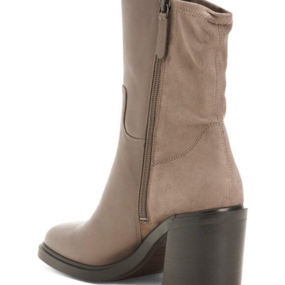 NEW FRANCO SARTO Suede And Leather Penelope Heel Booties shadow for women 462tn - Picture 3 of 4